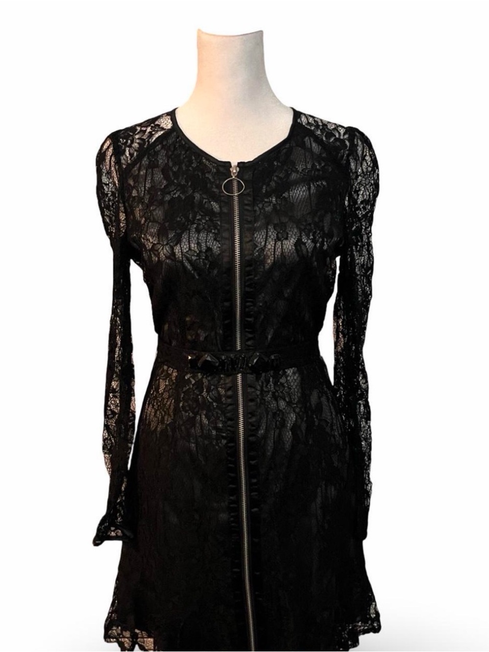C. Luce Black Lace Long-Sleeve Zip Dress